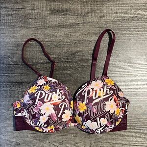 PINK Victoria's Secret Floral Logo Underwire Bra - Plum Multi
